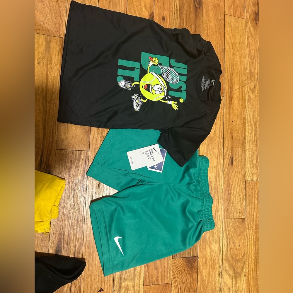 Nike Black Tee with Graphic and Teal Shorts